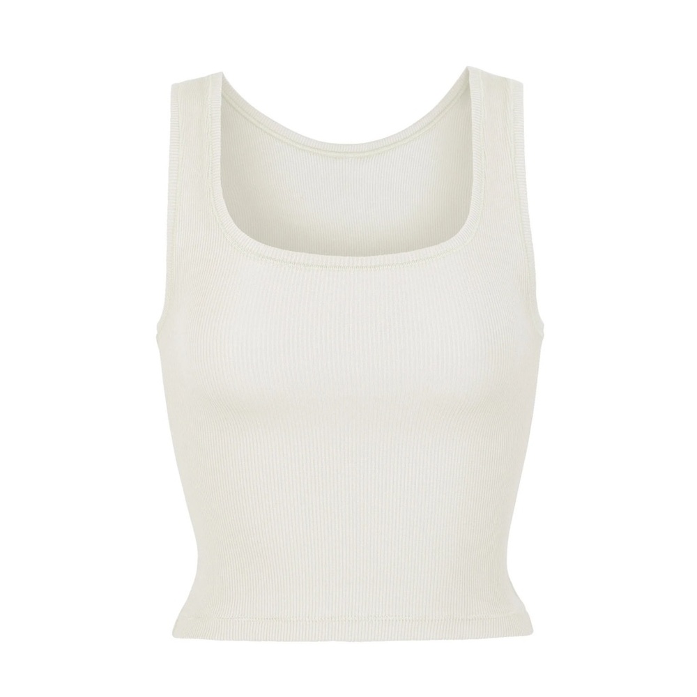 SKIMS Cream Ribbed Square-Neck Tank